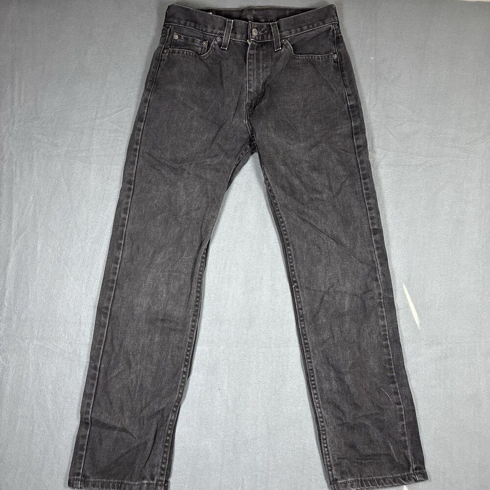 Levis 505 Jeans Mens 30x30 Black Denim Regular Straight Charcoal Wash Stretch